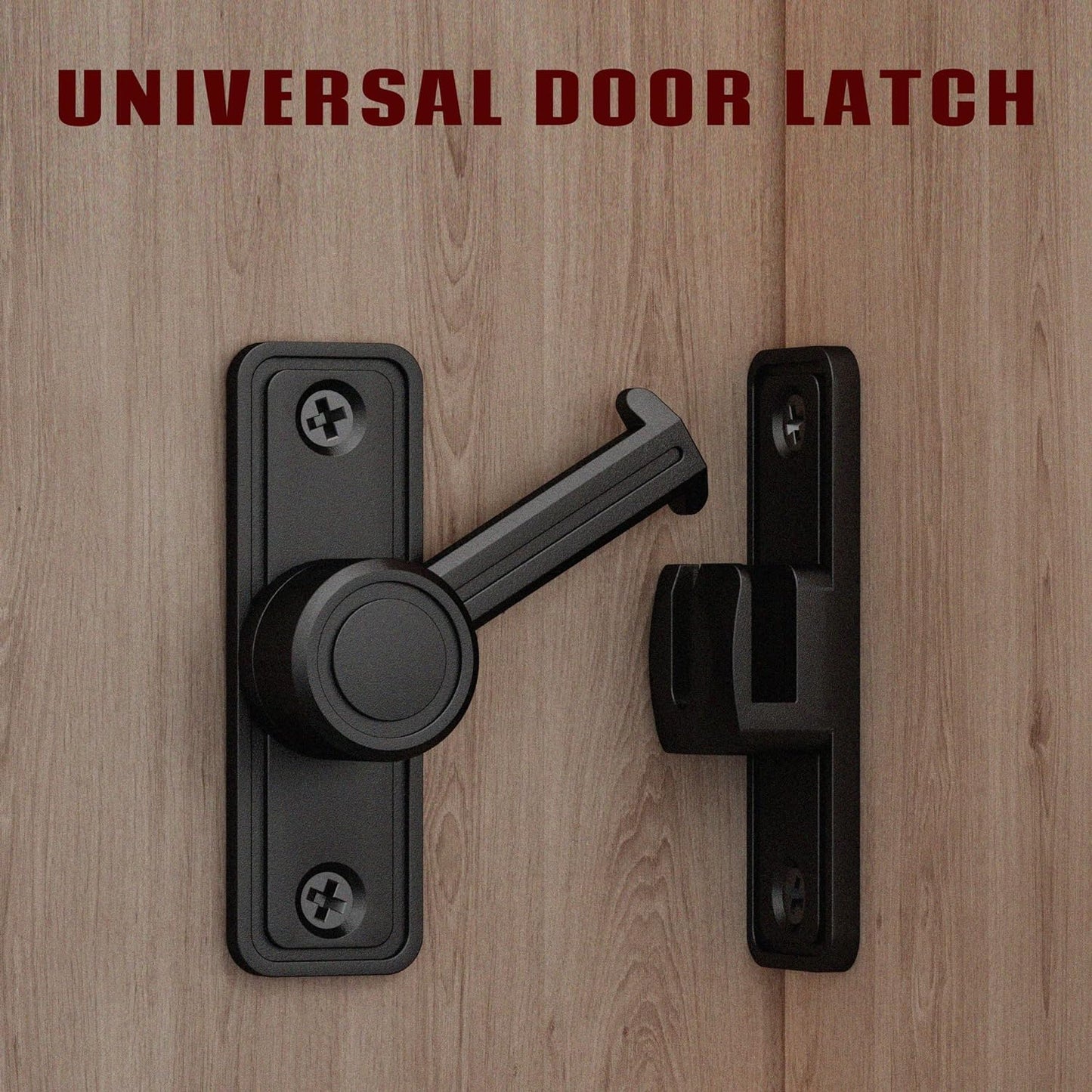 Barn Door Privacy Latch, 90°/180° Swing Slide Lock, Zinc-Alloy, Adhesive or Screw Mount, Interior Use for Bathroom/Bedroom/Closet/Shed, Includes Screws & Glue - Black