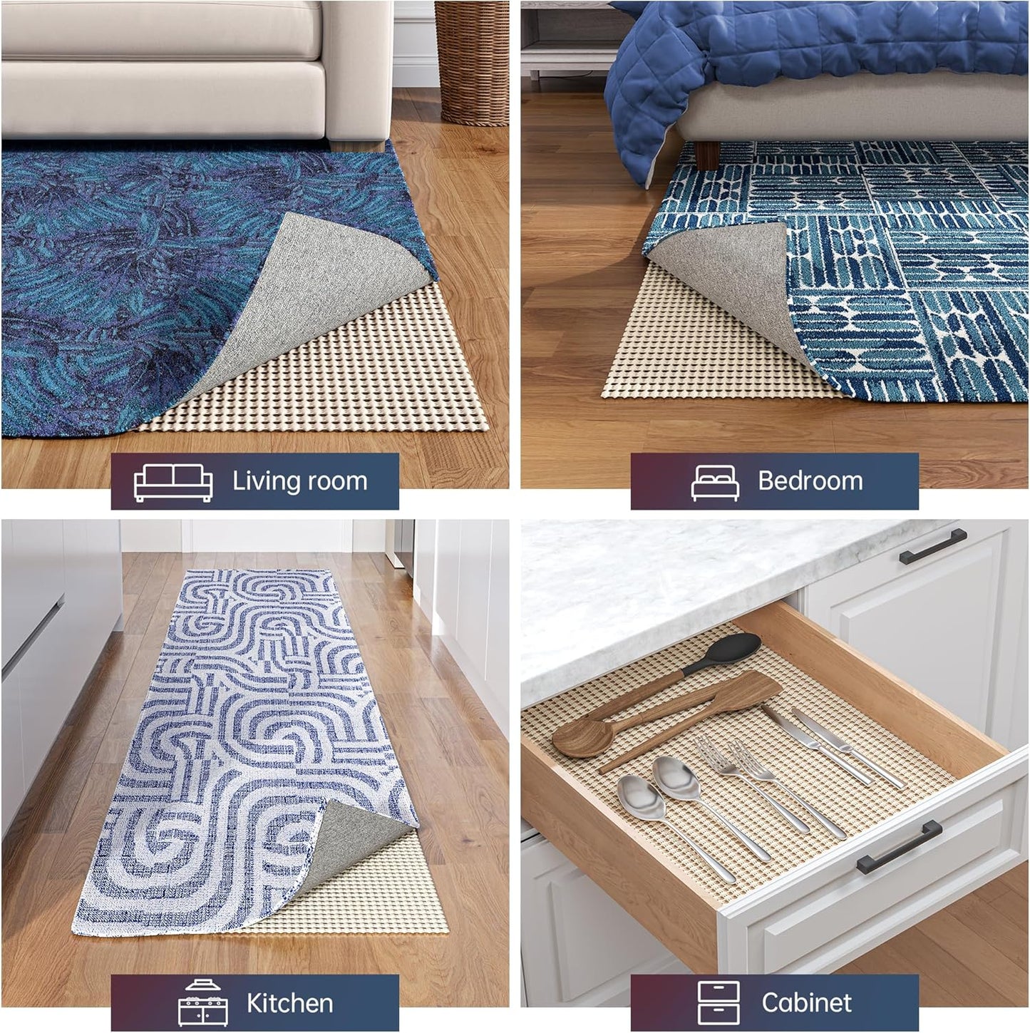 Non-Slip Rug Pad Gripper Round 8 Feet, Anti Skid Mat for Under Area Rugs, Keeps Rugs in Position and Safe, Thick Cushioned Carpet Pad for Hardwood Floors Protection