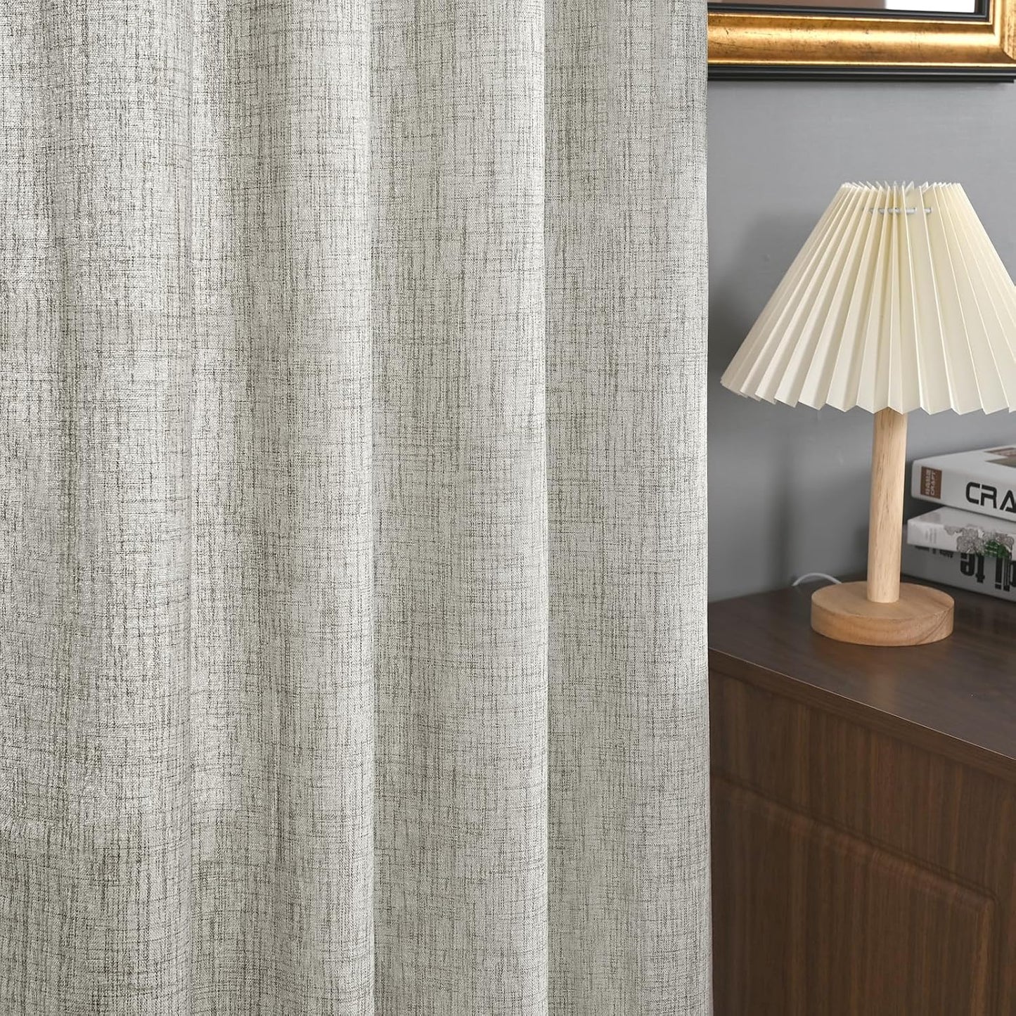 YoungsTex Dark Grey Linen Curtains 45 Inch Length for Short Window, Semi Sheer Drapes with Back Tab Rod Pocket Light Filtering for Kitchen Bathroom Bedroom, 2 Panels, 42 X 45 Inch