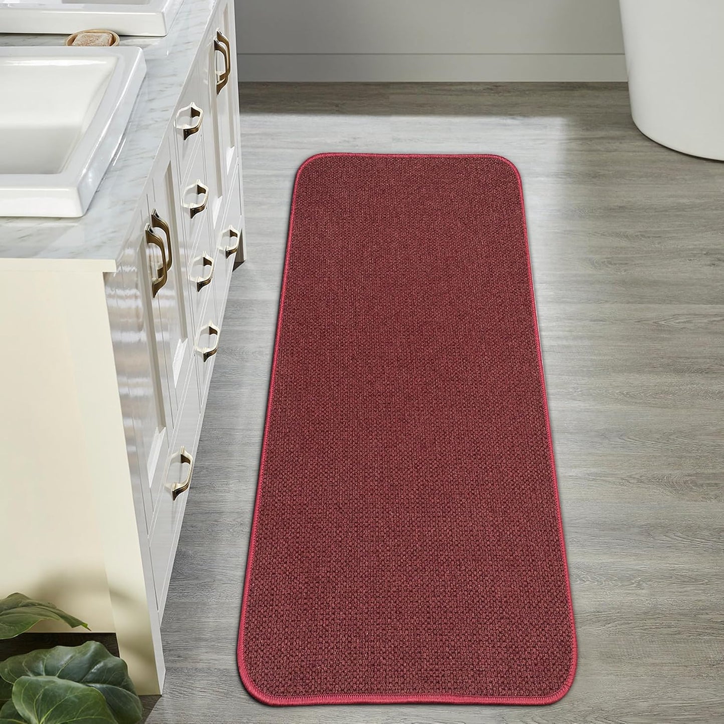 Bath Mat,Ultra Thin Bathroom Runner Rugs,Large Bath Mats for Bathroom,Quick Dry,Non-Slip,Machine Washable,Low Pile,Bath Rug,Shower Outside,Sink,Home Decor Accessories.Red,1'9"x3'11"(21x47inch)