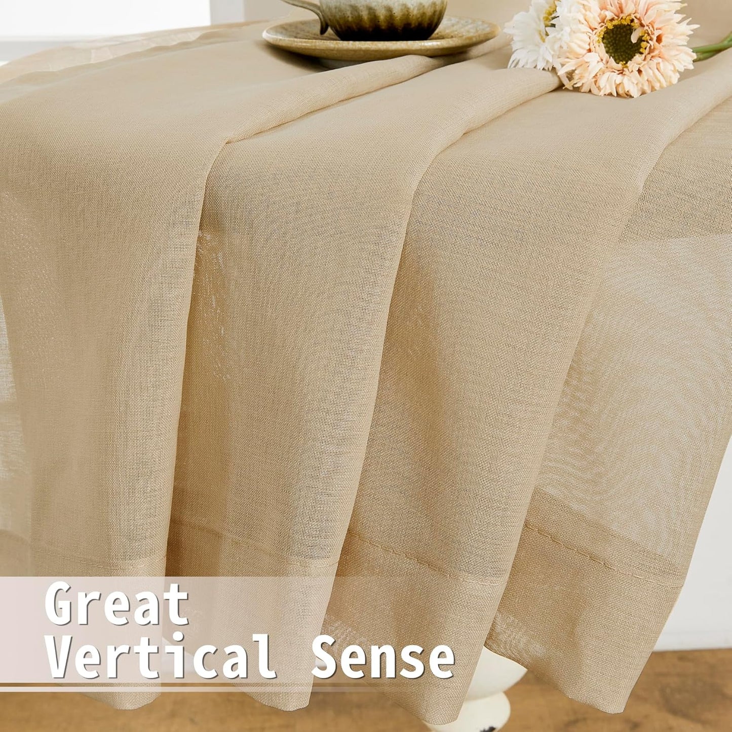 Tollpiz Sheer Door Curtains Closet Linen Textured Curtains Sheer Doorway Light Filtering Voile Rod French Door Pocket Curtain Patio Glass Door, 25 x 72 inches Long, Beige, Set of 1 Panel
