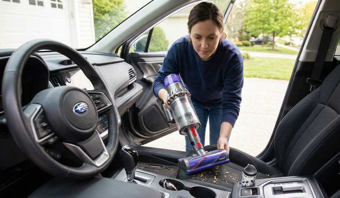 Cordless stick vacuum in the car