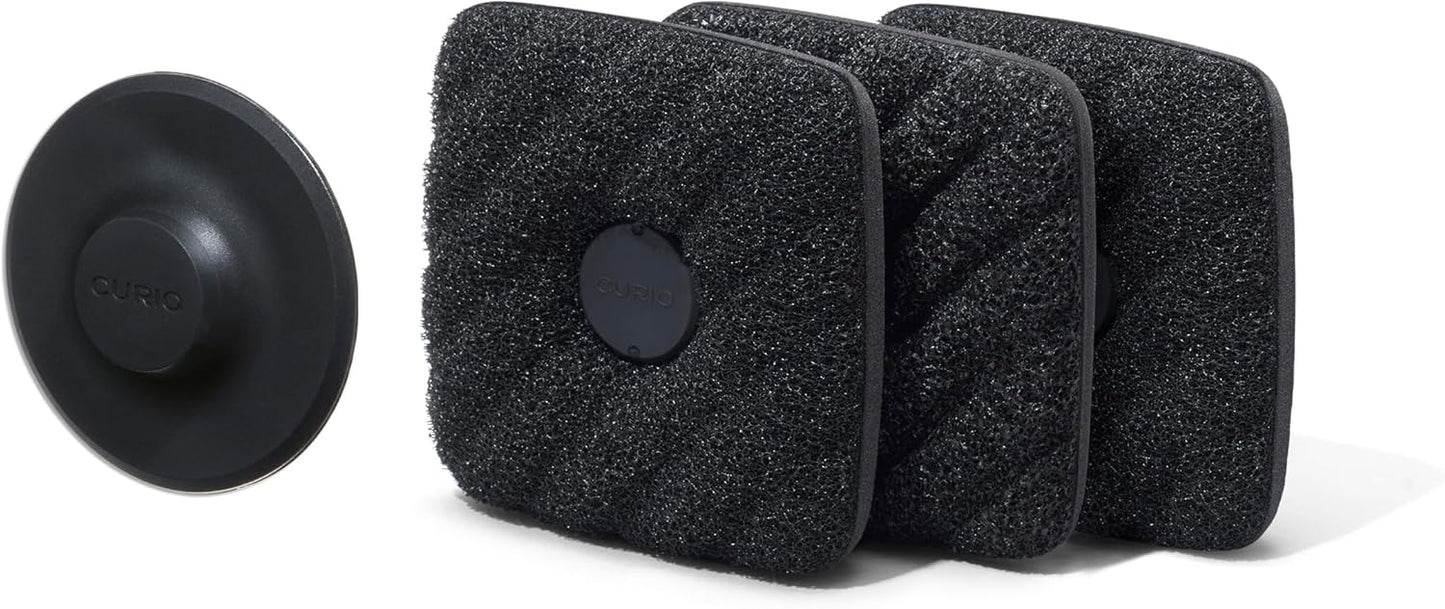 Magnetic Dish Scrubber Sponges with Sink Holder, Odor-Resistant Non-Scratch Cleaning Pads, 3 Pack, Black