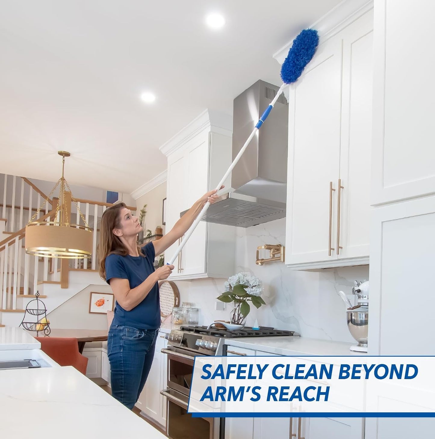 Unger Connect and Clean Microfiber Duster with Pivoting Handle & 4' Steel Telescopic Pole, High-Access Dusting and Cleaning, Dusting Tools, Cleaner Tool for Windows, TVs, Moldings, Cabinets
