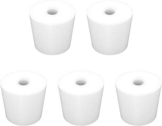 Labasics 5-Pack 6# Single-Hole Silicone Stoppers, White Tapered Lab Seal Stoppers with 0.31" Hole, Durable and Reusable Silicone Plugs for Laboratory Glassware, Airtight Sealing, and Experiments