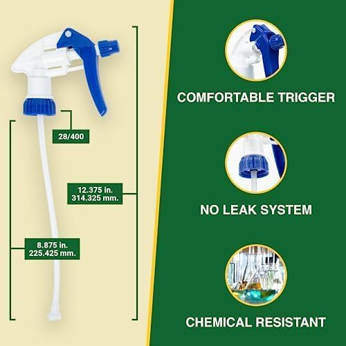 Heavy Duty 32oz Plastic Spray Bottles for Cleaning - Large Empty Industrial Bottles for Gardening Solutions, Vinegar, Chemicals, Professional Cleaners - Adjustable Sprayer Nozzle - Blue 2 Pack