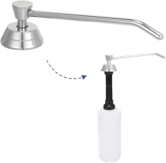 Heavy Duty Brass Countertop Liquid Soap Dispenser, Commercial Grade Top Fill Built-in Soap Dispenser with 34 oz/ 1L Bottle for Bathroom, Kitchen, Public Restroom, Chrome Finish, 6” Spout