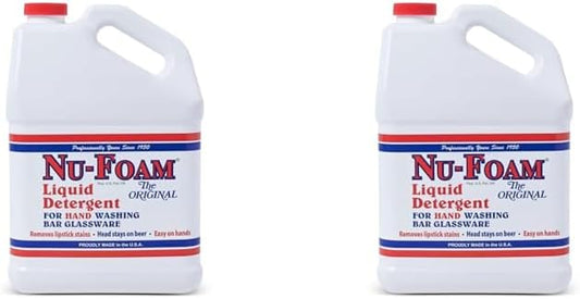 Nu-Foam Liquid Detergent for Bar Glassware - Original Streak-Free Solution - Hand Washing Bar, Tavern, Brewery Supplies - Concentrated - 1 Gallon, 2 Pack (2, 256, Fl Oz)