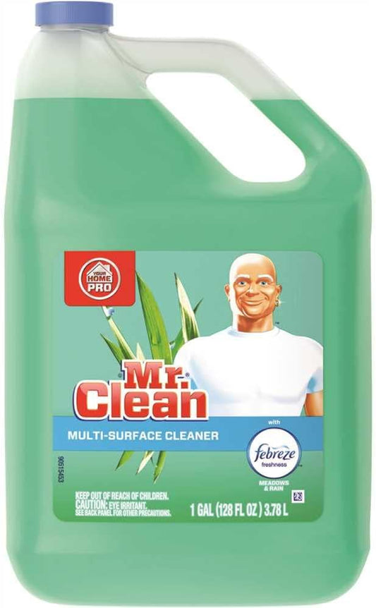 Mr. Clean Multipurpose Cleaning Solution with Febreze, 128 oz. Capacity Bottle, Meadows and Rain Scent Green 3.78 Liter