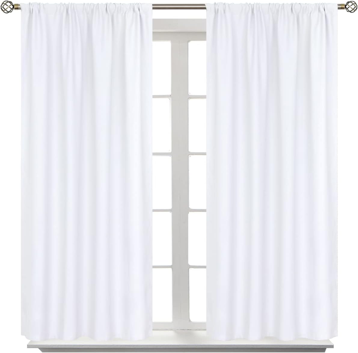 BGment White Curtains 45 Inches Length for Kitchen Window - Rod Pocket Short Window Treatment Drapes Privacy for Bathroom Cafe Bathroom Home Decor, 2 Panels, Pure White, 42 x 45 Inch