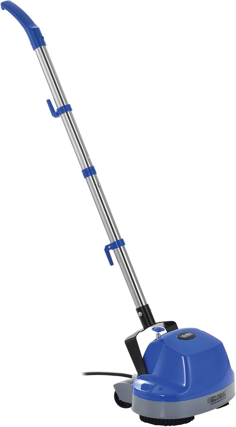 Global Industrial Mini Floor Scrubber With Floor Pads, 11" Cleaning Path, Dual Nylon Scrub Brushes, Cleans & Polishes Tile, Wood, Marble and other Hard Floors