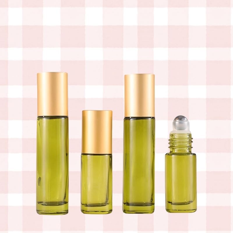 10 Pack Glass Roller Bottles for Essential Oils,5ml Green Roll On Bottles with Stainless Steel Roller Balls,Refillable Aromatherapy Massage Roll On Bottle Perfume Bottle for Travel