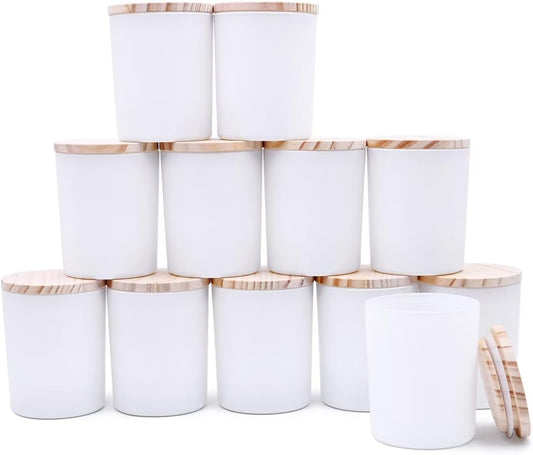 Thick Candle Jars for Making Candles 12 Pcs, 7 OZ Empty Jars with Wood Lids for Candle Making, Sample Container, Matte White