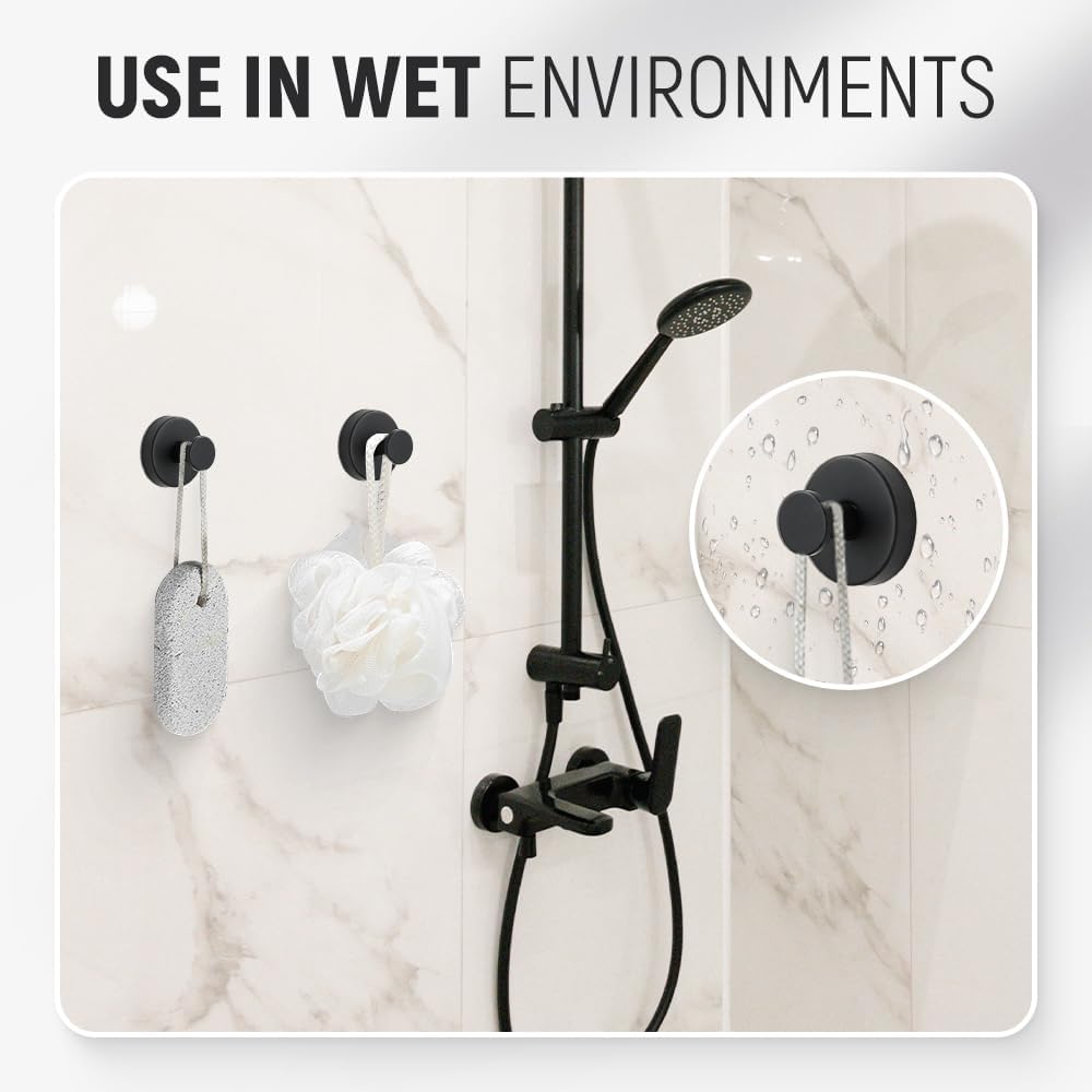 Suction Cup Hooks for Wreaths, 2025 New No Drill Suction Cup Hooks on Glass, Wreath Hanger for Front Door, Rustproof Hook Holder Towel Hook for Window Bathroom Mirrors Tile (4, Black A)