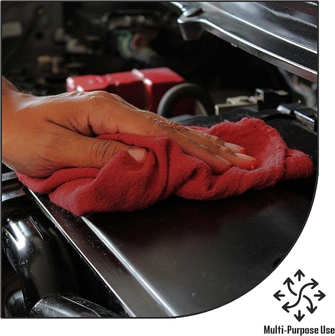 Cotton Shop Towel – Multipurpose Cleaning Cloths (14" x 12" - Pack of 150 - Red) Reusable Shop Rags for Automobiles, Industrial, Restaurants, Garage, and Homes