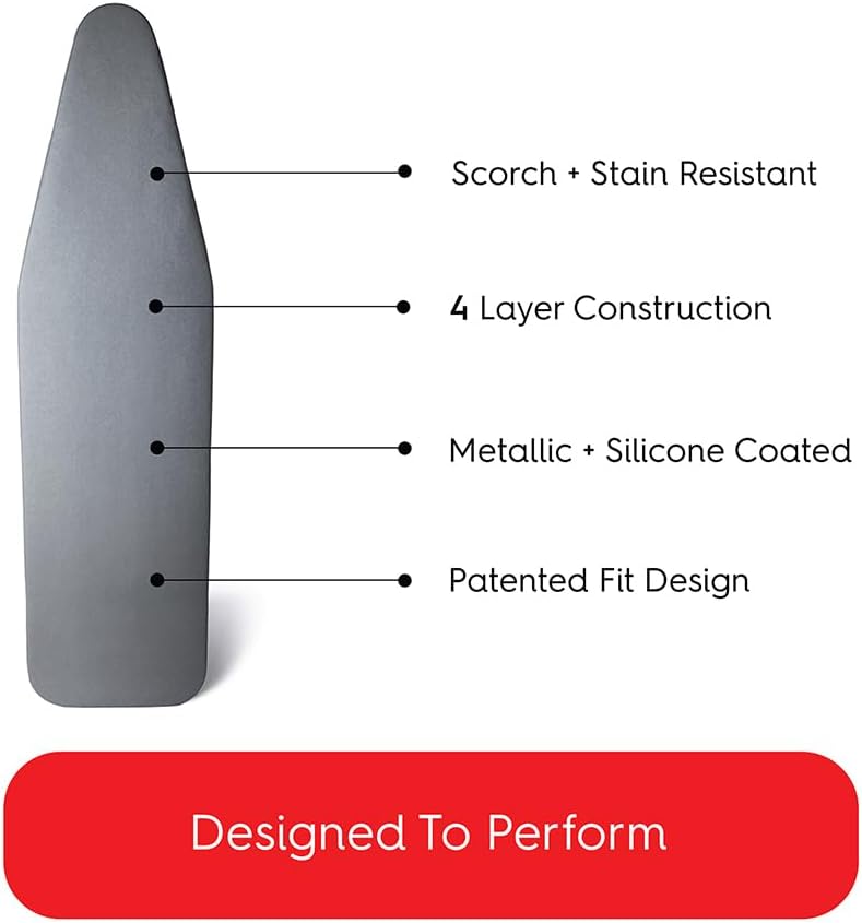 TIVIT Ironing Board Cover 14 x 44, Made in Italy. Pro Grip Pad Covers w/3 Fastener Straps & Pull Bungee Cord - Durable Scorch & Stain Resistant Padded Layers, Heat Reflective AlumiTek PRO Top Coat