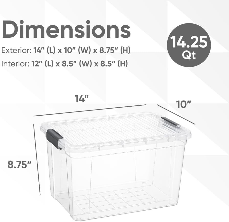 Superio Storage Bins with Lids, Clear Plastic Containers for Organizing, Stackable Totes, BPA Free, Odor Free, Organizer Boxes for Home, and Dorm (4 Pack, 14.7 Qt)