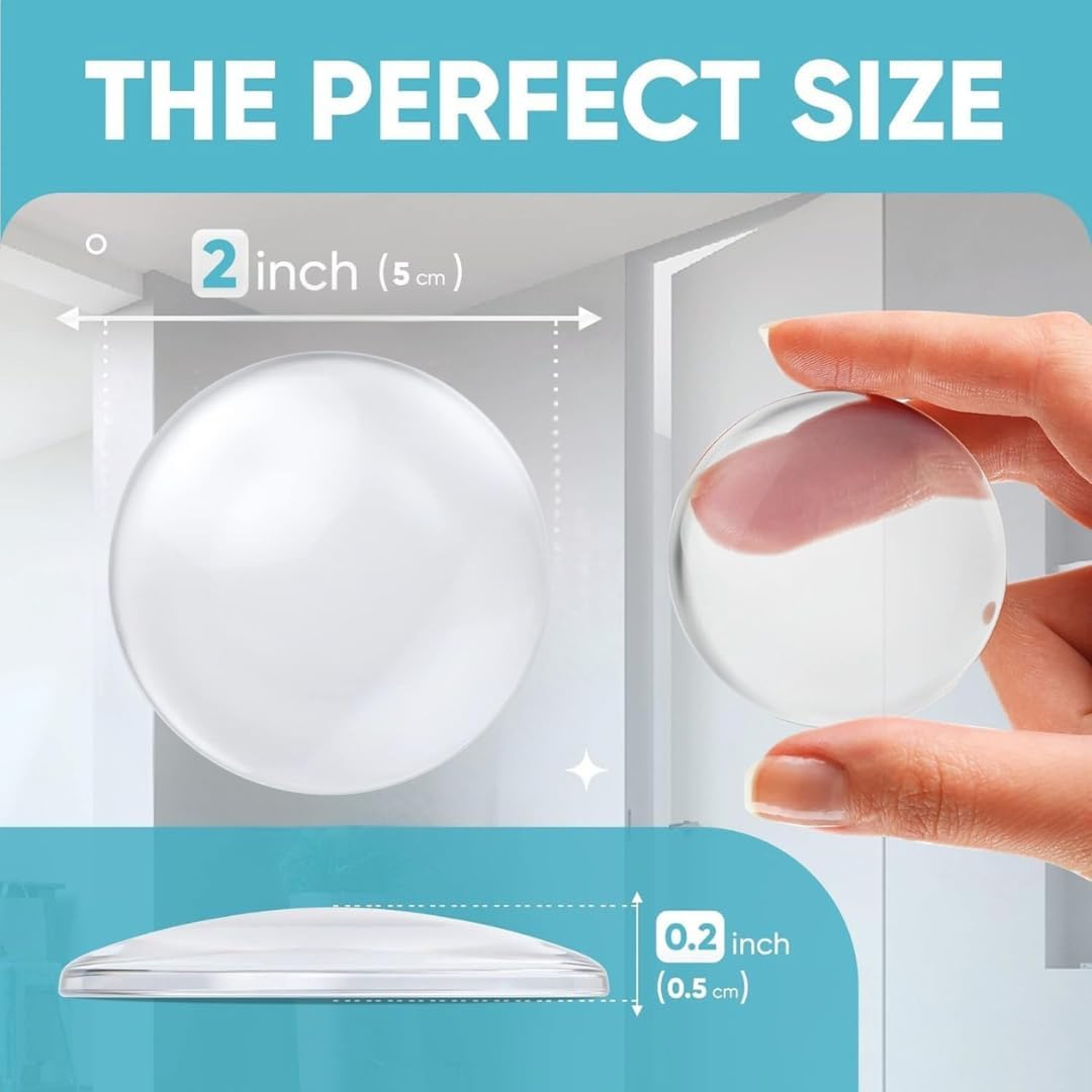 Strongest Home Door Wall Protector Clear Bumpers (Set of 20) – 2 Inch Silicone Adhesive Pads for Wall and Door Handle Protection, Noise Dampening