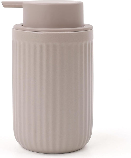BosilunLife Dish Hand Soap Dispenser - Khaki Liquid Pump Soap Dispenser for Bathroom Decro 12oz Ceramic Kitchen Dish Dispenser with Rust-Proof Liquid Pump Modern Refillable Lotion Bottles