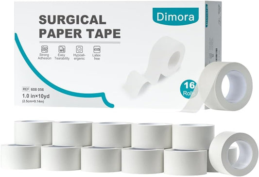 Dimora Paper Medical Tape 16 Rolls- Hypoallergenic White Surgical Tape for Sensitive Skin，Breathable First Aid Wound Tape with Pain-Free Removal，Secures Dressing and Medical Devices -1" x 10 Yards