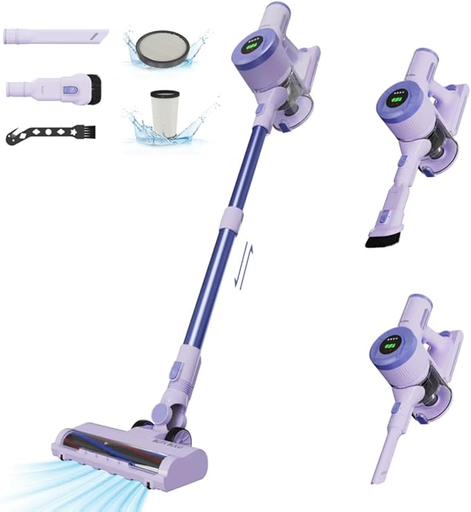 Cordless Stick Vacuum Cleaner, 30KPa Handheld 2200mAh Rechargeable Battery Lightweight Small Vac Electirc Broom, 40Mins Runtime for Home Hard Floor Carpet Pet Hair Cleaning, Purple