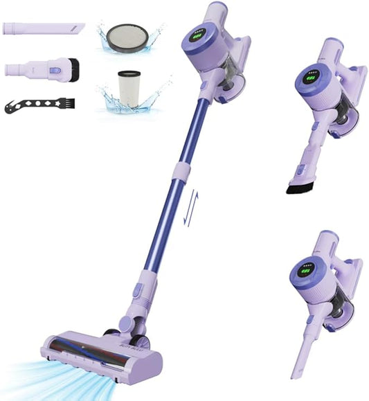 Cordless Stick Vacuum Cleaner, 30KPa Handheld 2200mAh Rechargeable Battery Lightweight Small Vac Electirc Broom, 40Mins Runtime for Home Hard Floor Carpet Pet Hair Cleaning, Purple