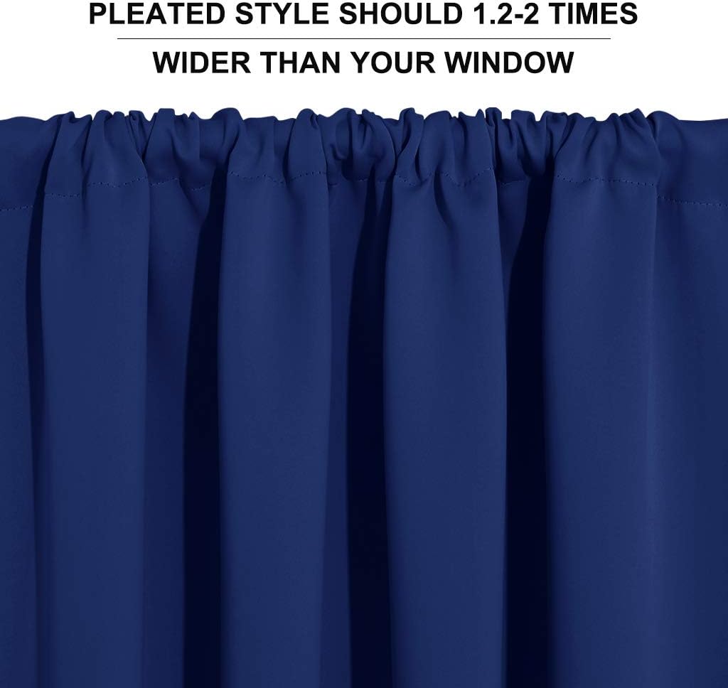 RYB HOME Small Window Tier Curtains, Light Block Privacy Solid Portable Drapes for Kitchen Cabinet Kid Bedroom Basement RV Curtains, Wide 52 x Long 36 per Panel, Marine Blue, 2 Pcs