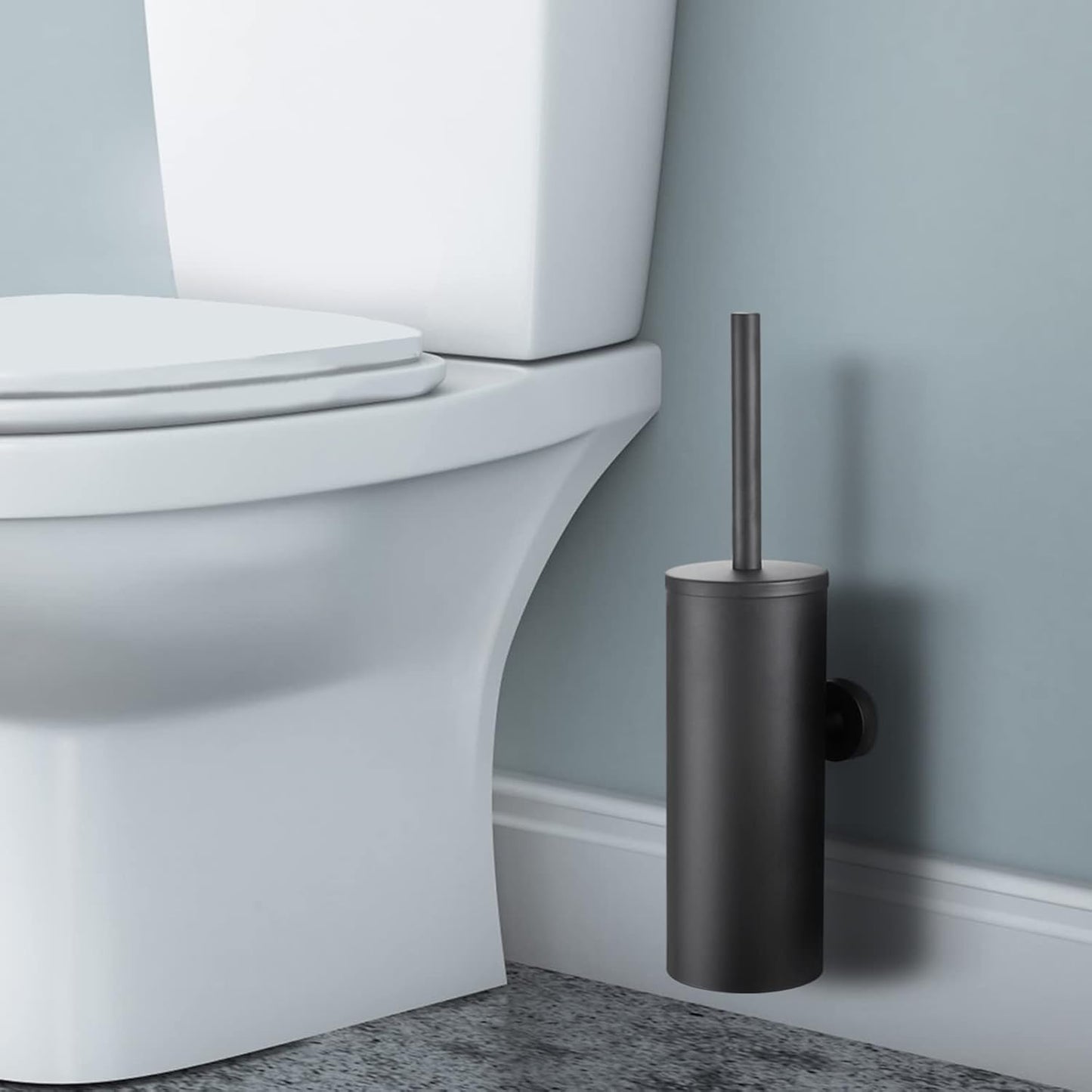 Toilet Brush and Holder Matte Black Toilet Bowl Brush Wall Mounted Toilet Brush with Lid