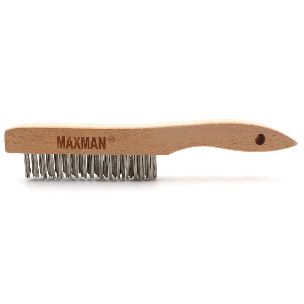 MAXMAN Wire Brush, Heavy Duty Stainless Steel Wire Brushes for Cleaning Rust, Grill Brush, Steel Brush for Paint Removal, Welding, Stiff Bristle Metal Brush with 10" Long Beech Handle, Large, 2Pcs