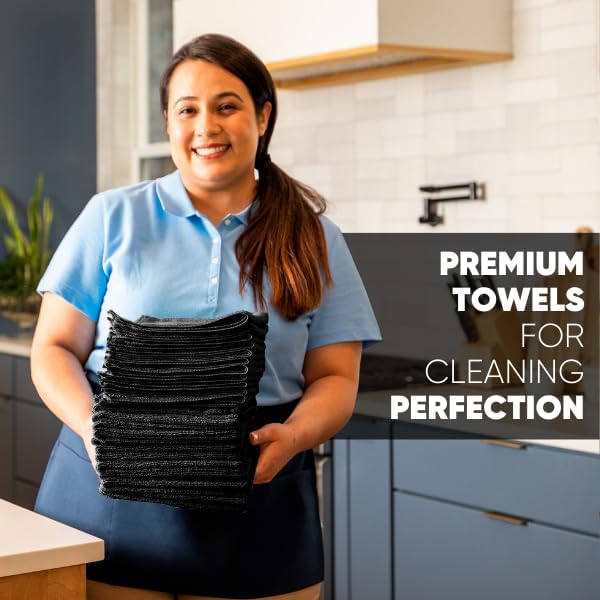 Microfiber Wholesale Cleaning Cloths (48 Pack) | Size 12" x 12"| All Purpose Microfiber Towels - Clean, Dust, Polish, Scrub, Absorbent (Black)