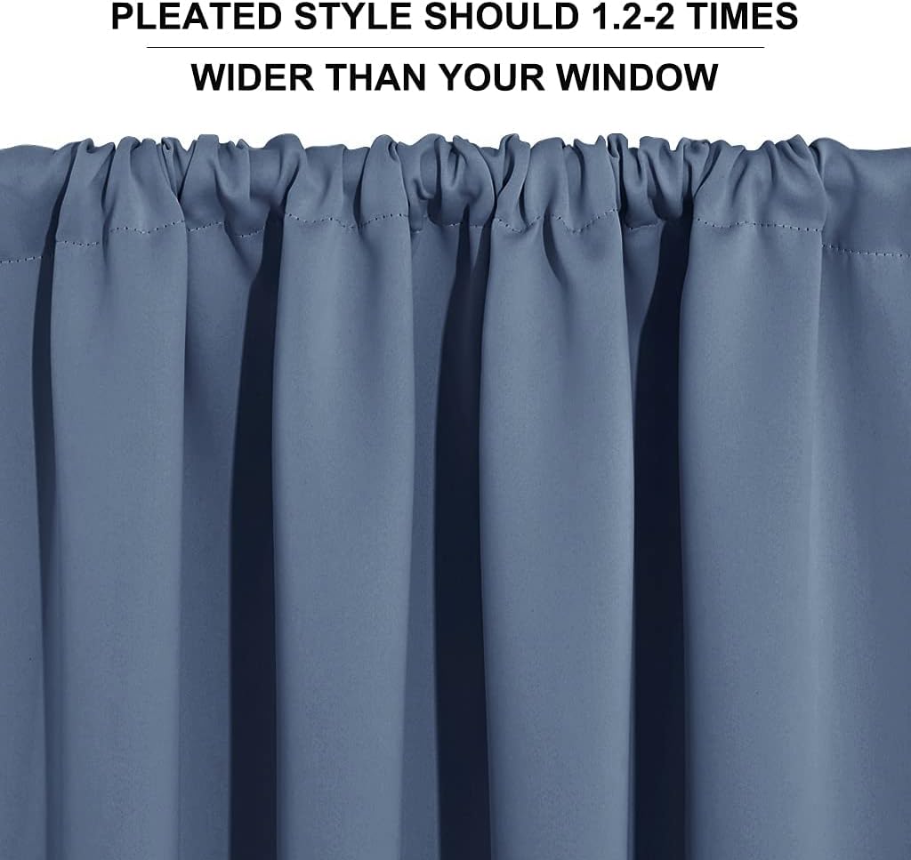 RYB HOME Blackout Curtains for Small Window - Thermal Insulated Noise Reducing Energy Efficiency Small Window Decor for Closet Basement Cafe, 52 inches Wide x 36 inches Long, Stone Blue, 1 Pair
