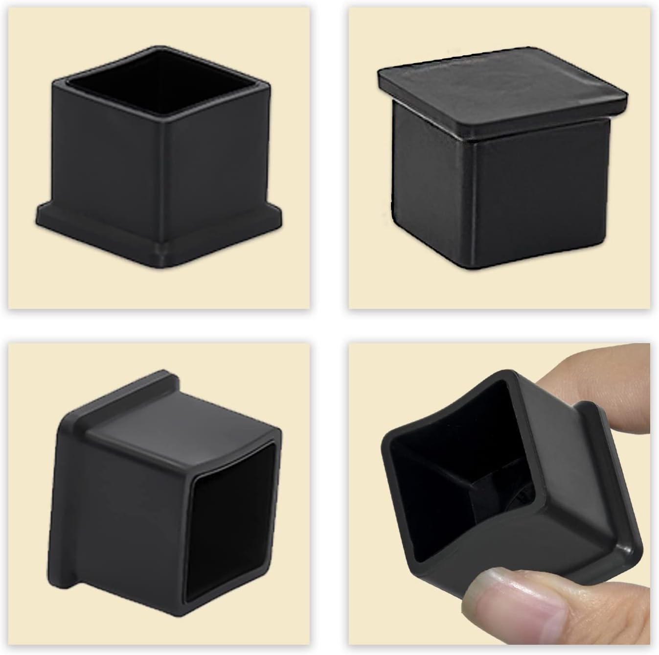 Flyshop 1-3/16" x 1-3/16", 30 mm x 30 mm Flexible PVC Chair Leg Caps Black Anti-Scratch Furniture Covers Floor Protectors Square Chair Leg Tips, 20PCS