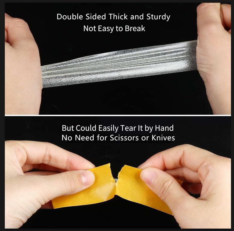Double-Sided Mesh Carpet Tape Heavy Duty, 2.4in x 66FT (20m), Large Durable Duct Cloth Tape, High Stickiness Strong 2 Sided Tape for Rugs, Removable Multipurpose Tape, Easy Tear