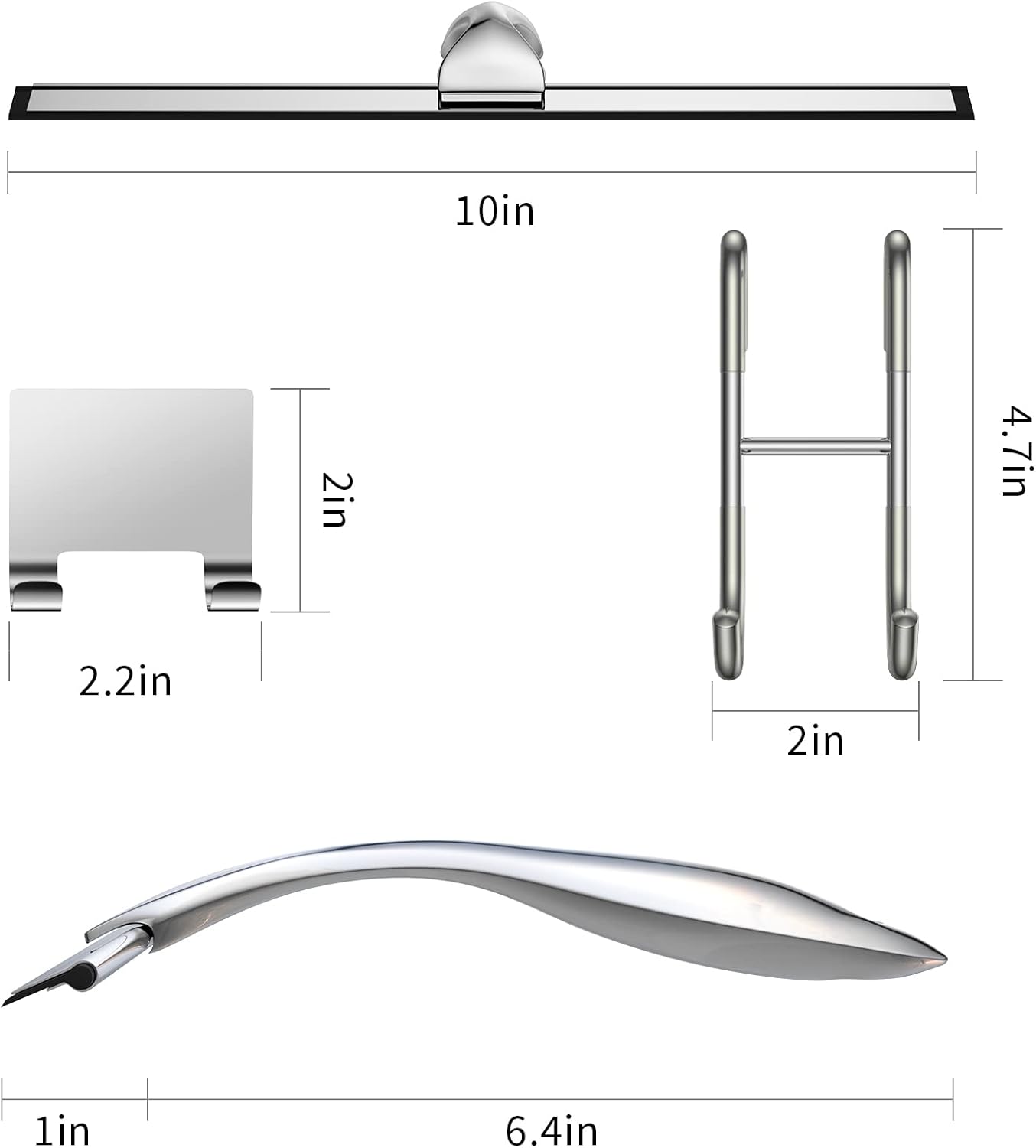 Shower Squeegee and Window Squeegee, Stainless Steel, 100% Streak-Free, Cleaner for Bathroom Showers Glass Doors, Home Mirrors, Car Windows Wiper, Adhesive Holder, Shower Door Hook, 10 Inch, Silver