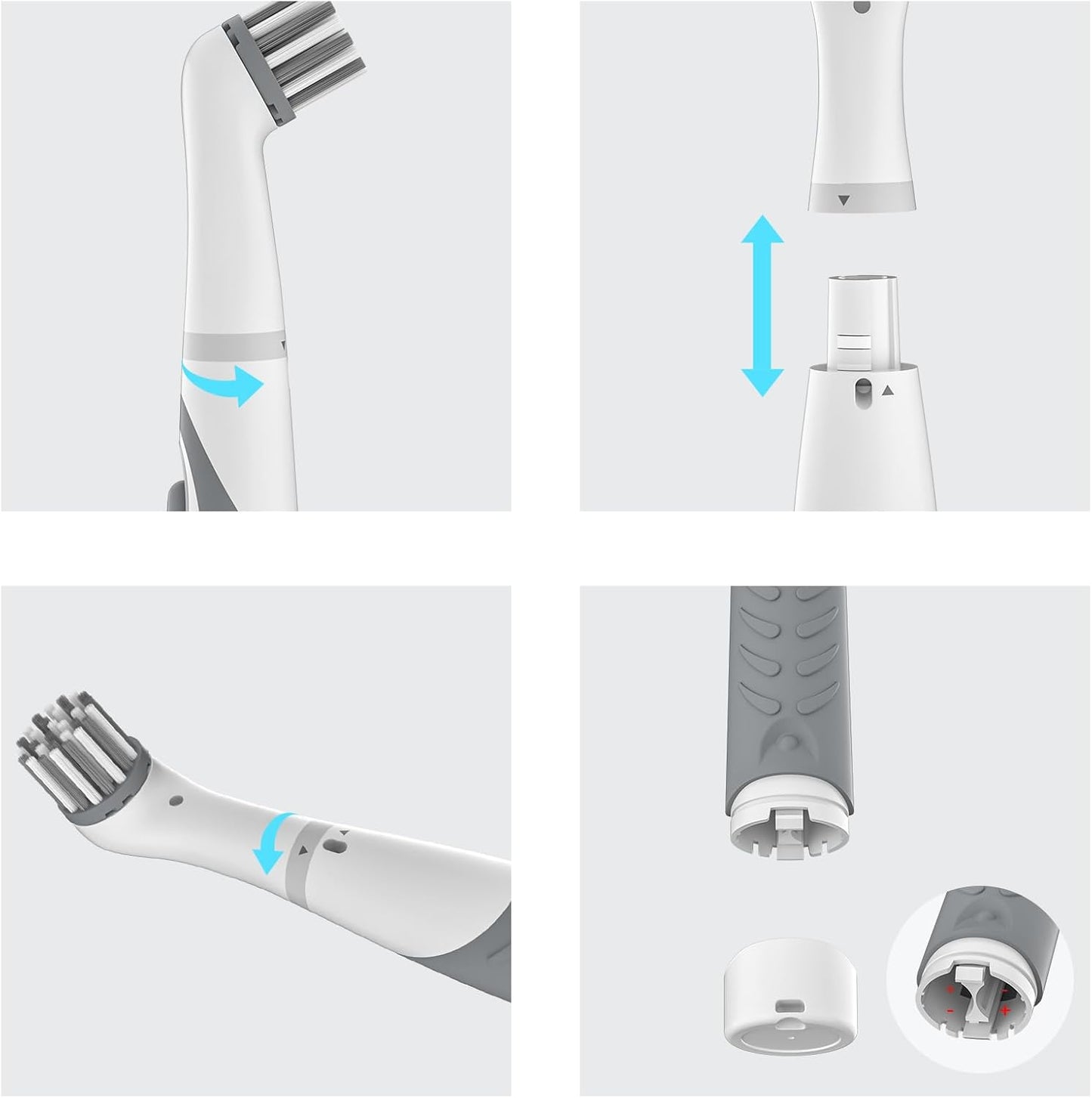 Electric Cleaning Brush with 4 in 1 Multiple Brush Heads,Indoor Household Cordless Motorized Brush for Bathroom Toilet Kitchen Tile Crevice(Gray)