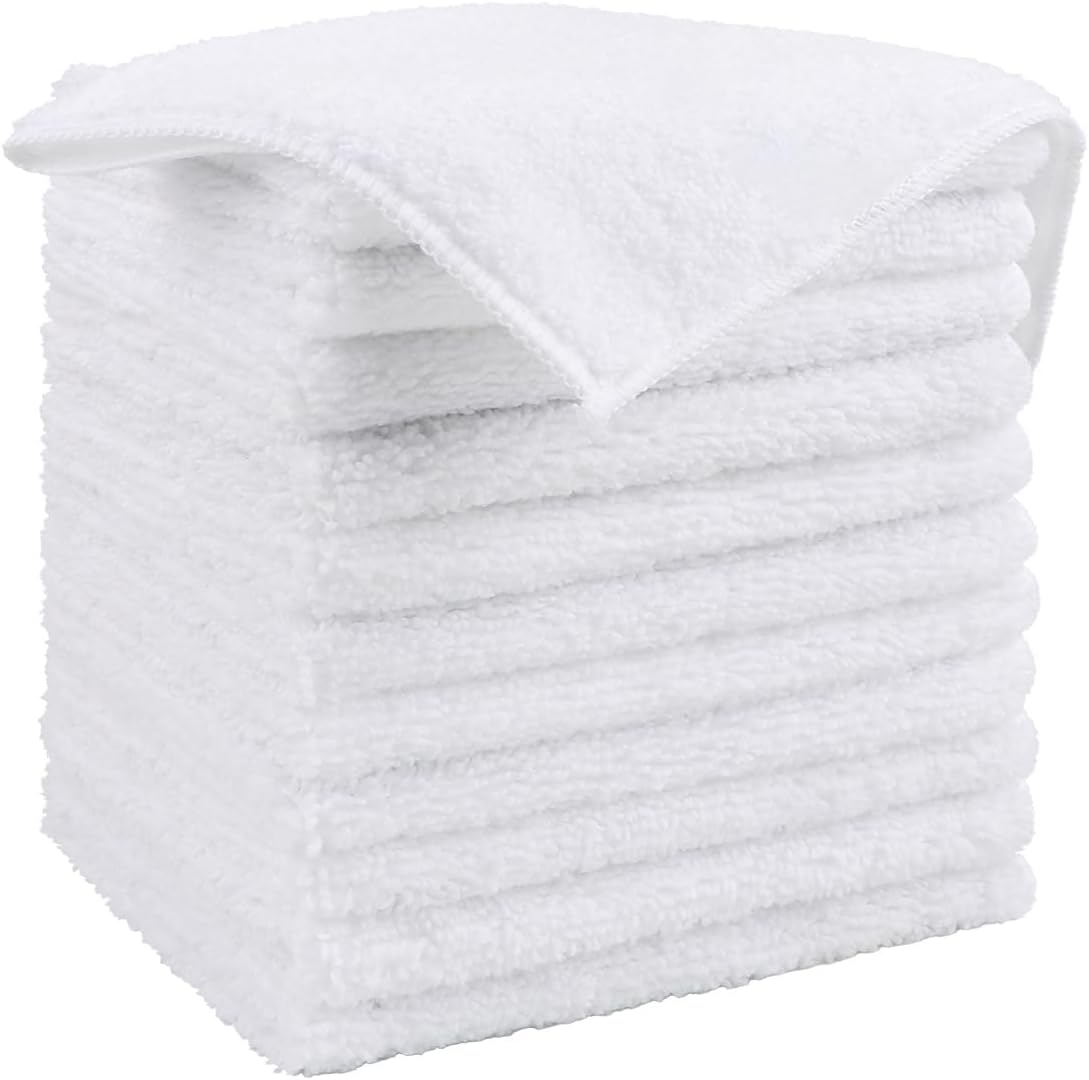 HOMEXCEL White Microfiber Cleaning Cloth, 12 Pack Premium Microfiber Towels for Cars, Lint Free, Scratch-Free, Highly Absorbent, Reusable Cleaning Rags for Car, Household, Kitchen, Window, 11.5"X11.5"