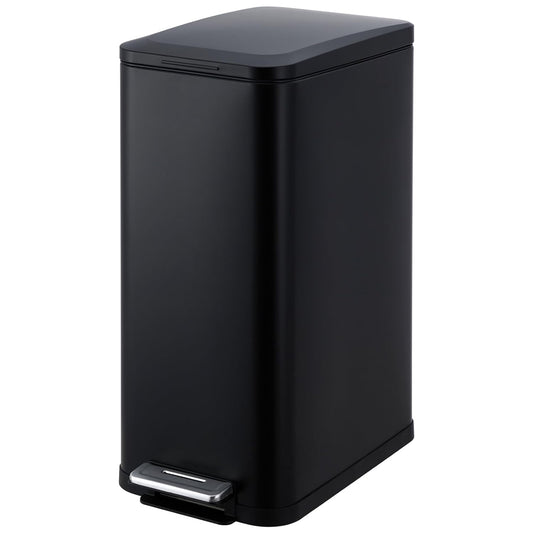 13.2 Gallon / 50L Kitchen Trash Can, Slim Stainless Steel Garbage Can with Removable Inner Bucket, Fingerprint-Proof Step Rubbish Bin with Soft-Close Lid for Narrow Space, Black