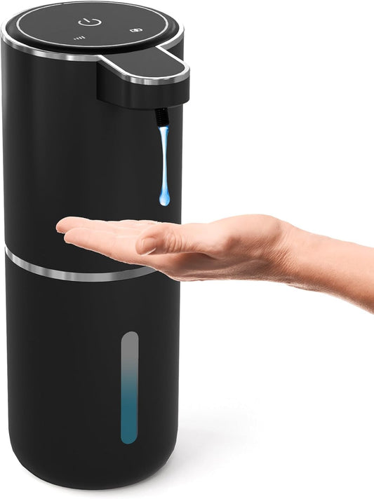 Automatic Soap Dispenser Touchless,Liquid Hand Soap Dispenser 12.8oz USB 4levels Adjustable Dispenser Electric Wall Mounted Smart for Bathroom and Kitchen Dish Soap，Easy for Toddlers(Black)