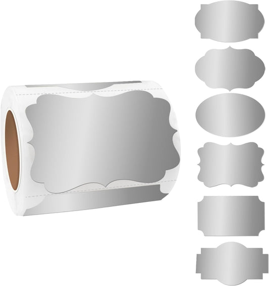 Silver Labels Stickers, 250 PCS 3" x 2" Fancy Shape Stickers Labels for Storage Box or Food Jars Holiday Present Stickers Christmas Gift Tags Stickers