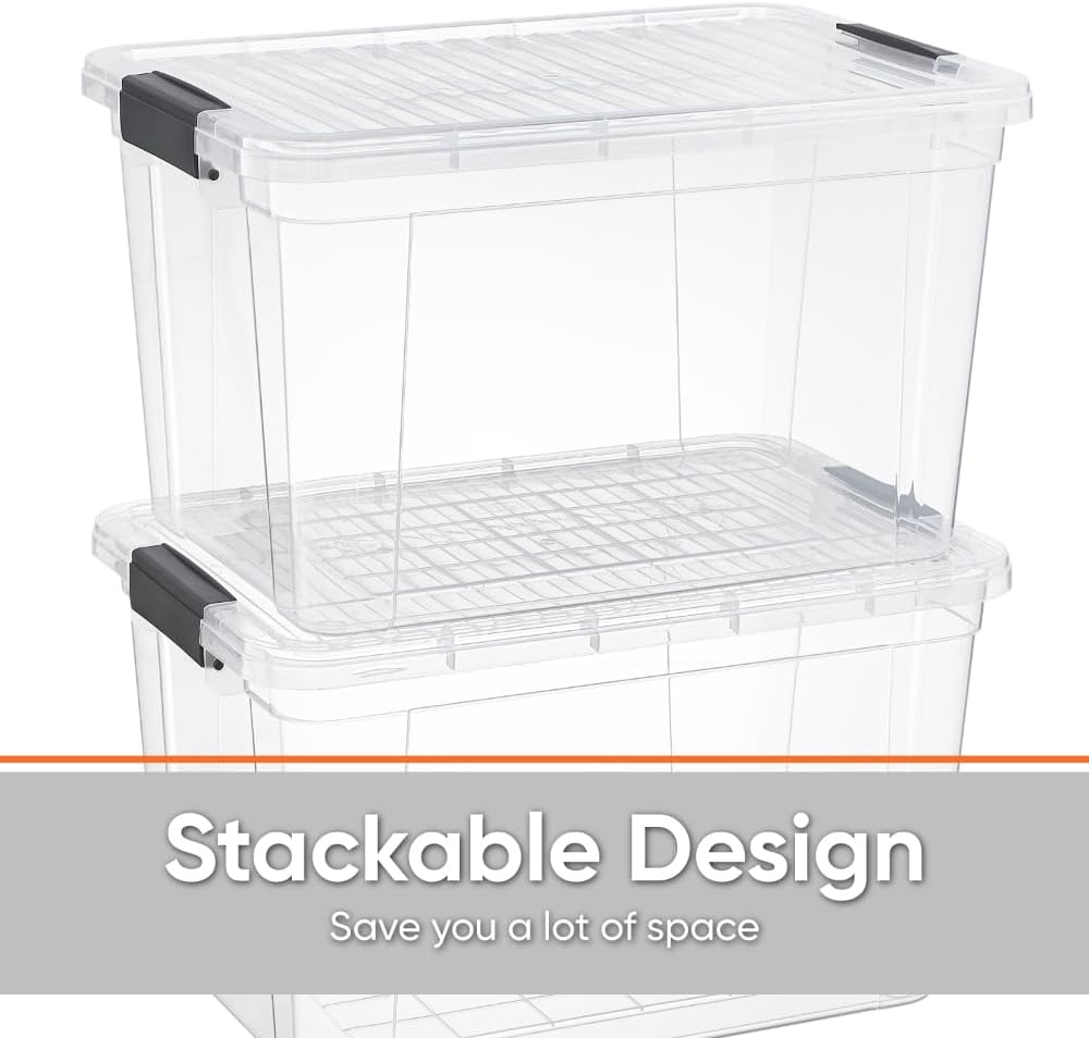 Superio Storage Bins with Lids, Clear Plastic Containers for Organizing, Stackable Totes, BPA Free, Odor Free, Organizer Boxes for Home, and Dorm (2 Pack, 14.25 Qt)