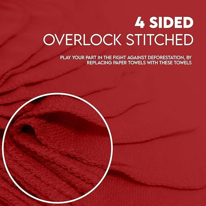 Cotton Shop Towel – Multipurpose Cleaning Cloths (14" x 12" - Pack of 150 - Red) Reusable Shop Rags for Automobiles, Industrial, Restaurants, Garage, and Homes
