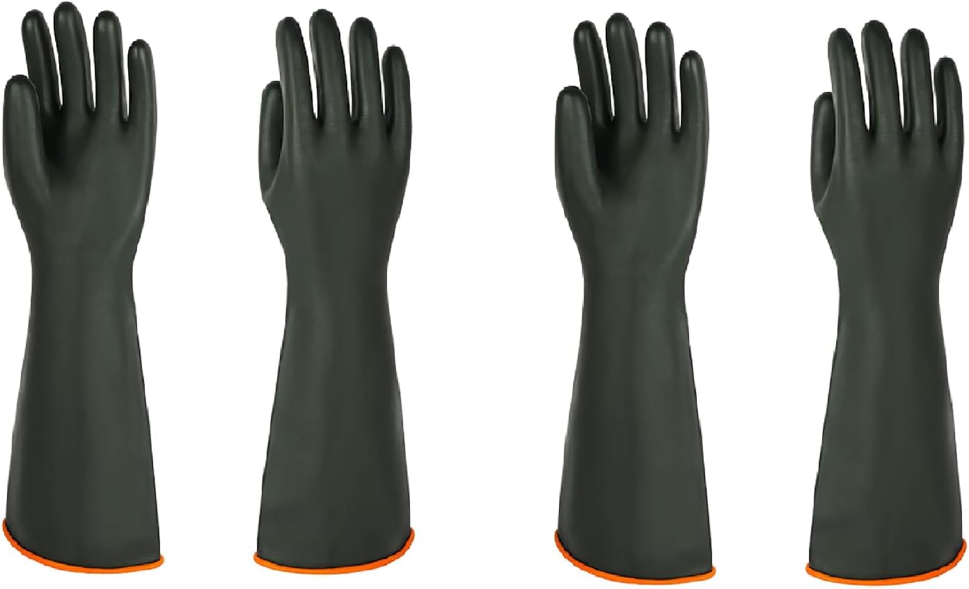 Heavy Latex Chemical Resistant Gloves - Reusable Long Rubber Dishwashing Gloves with Forearm Protection for Men - Waterproof, Industrial Safety Gear, Acid & Alkali Resistant, Oil-Proof，22“,2 Pair