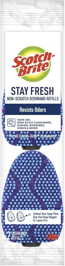 Scotch-Brite Scrub Dots Dishwand Refills for Cleaning Kitchen, Bathroom, and Household, Non-Scratch Refills Safe for Non-Stick Cookware, 2 Dishwand Refills