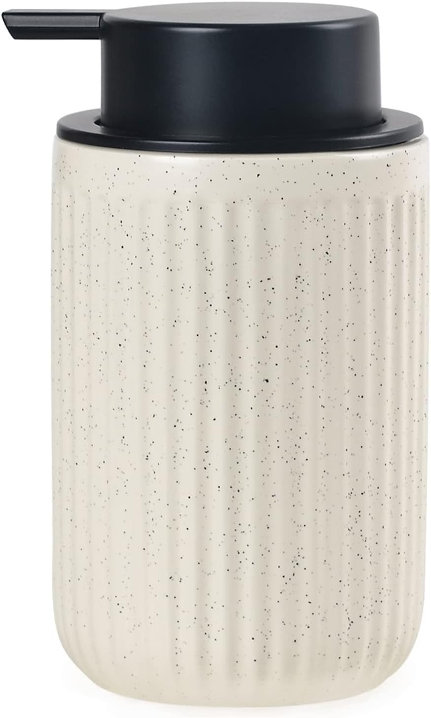 BosilunLife Foam Hand Soap Dispenser - Ceramic Foaming Soap Dispenser for Bathroom 12oz Refillable Liquid Lotion Soap Dispenser with Rust-Proof Foaming Pump for Countertop