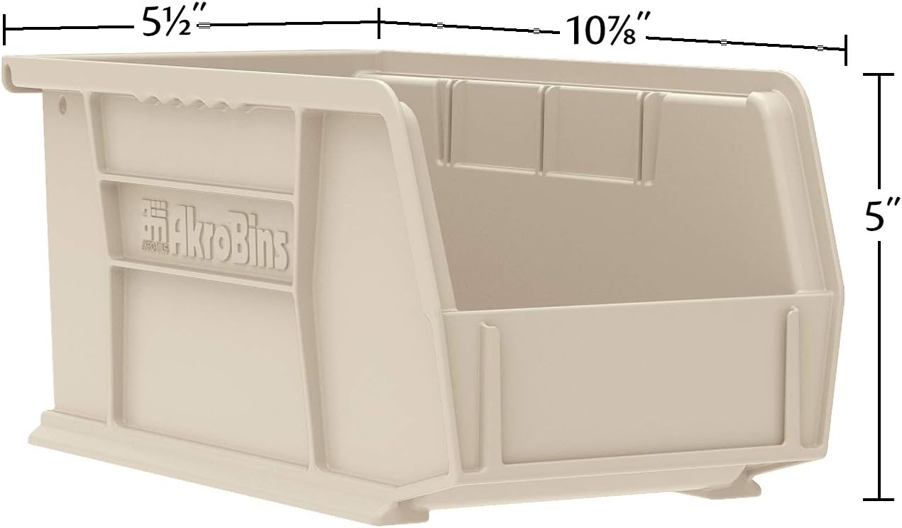 Akro-Mils 30230 AkroBins Plastic Storage Bins, Space-Saving Stackable Bins for Garage, Pantry, Craft Organization, 11-" x 5-" x 5-", Clear, 12-Pack