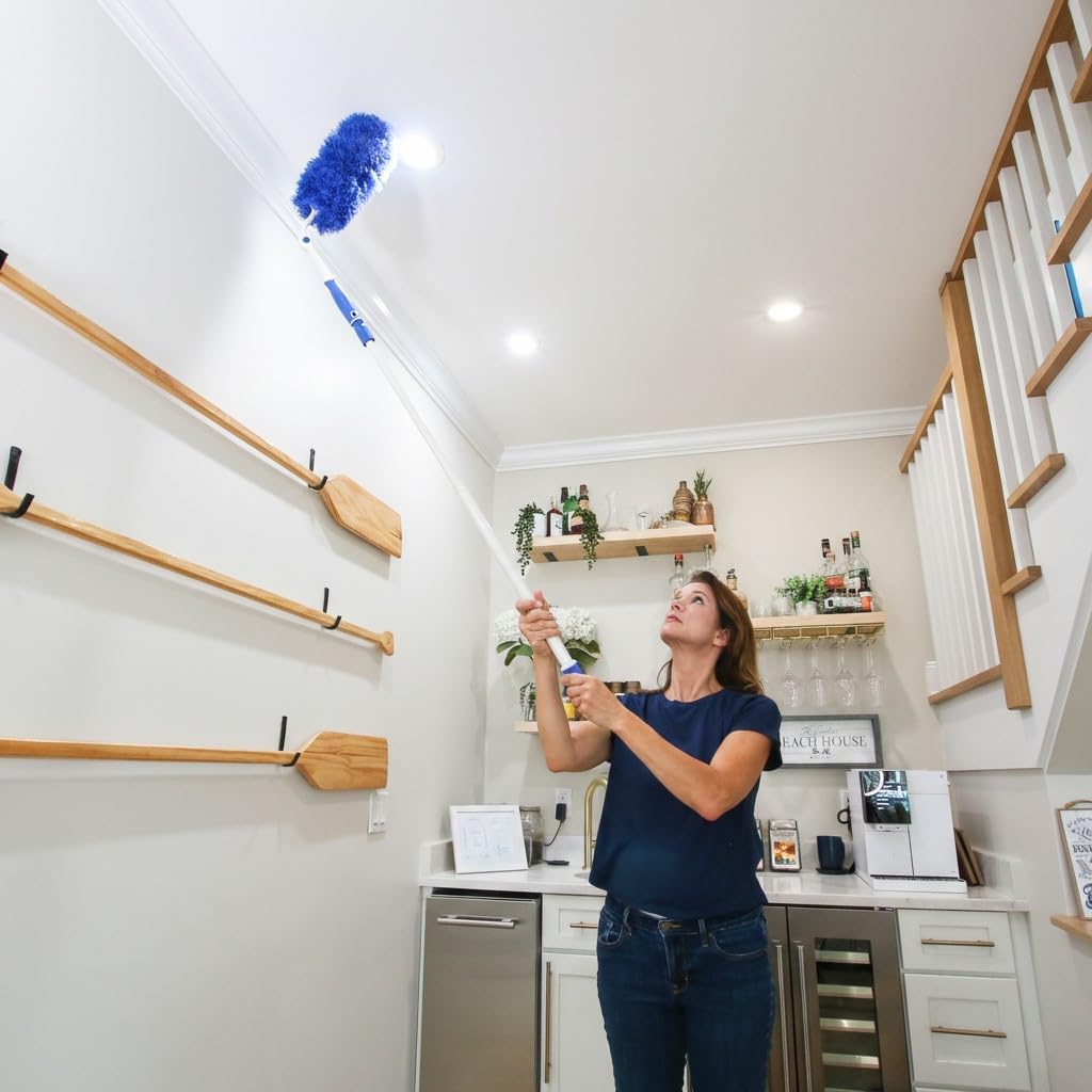 Unger Connect and Clean Microfiber Duster with Pivoting Handle & 4' Steel Telescopic Pole, High-Access Dusting and Cleaning, Dusting Tools, Cleaner Tool for Windows, TVs, Moldings, Cabinets