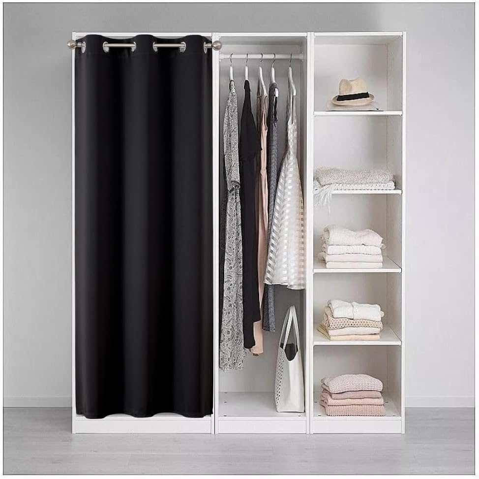 Joydeco Blackout Door Curtain for Doorway Privacy 96 Inches Long, Grommet Closet Curtain for Open Closet, Room Divider for Bedroom Living Room (Black, 52Wx96L, 1 Panel)