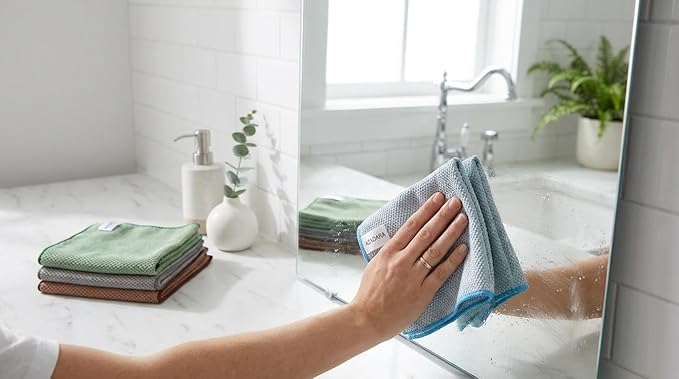 Dual-Sided Microfiber Cleaning Cloths – Non-Scratch Scrub & Absorbent Wipe – 2-in-1 Reusable Cleaning Towels for Kitchen, Home, Car, Glass & Appliances – 11.81” x 11.81” (12 Pack)