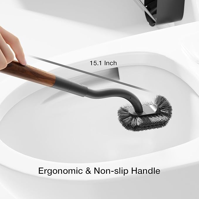Toilet Cleaner Brush, Diveotree Toilet Brush and Holder for Dead Corner Cleaning, Wall Mounted Toilet Bowl Brush for Bathroom Decor, Toilet Scrubber Brush for Home/Hotel (Black, Round-1pack)