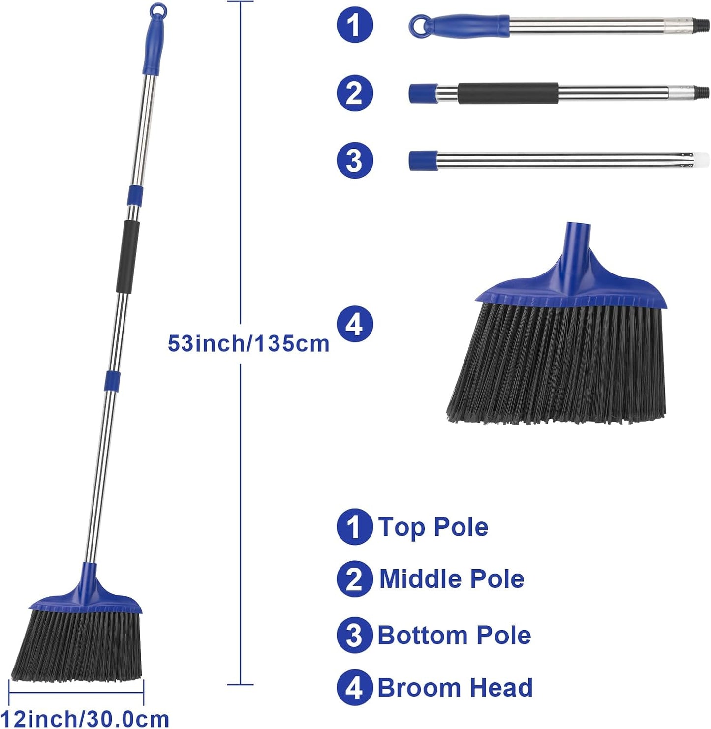 Kefanta 6 Pack Heavy Duty Broom Indoor/Outdoor Commercial Brooms Angle Broom 53 inches for Courtyard Garage Restaurant Lobby Patio Shop Home Kitchen Office Floor